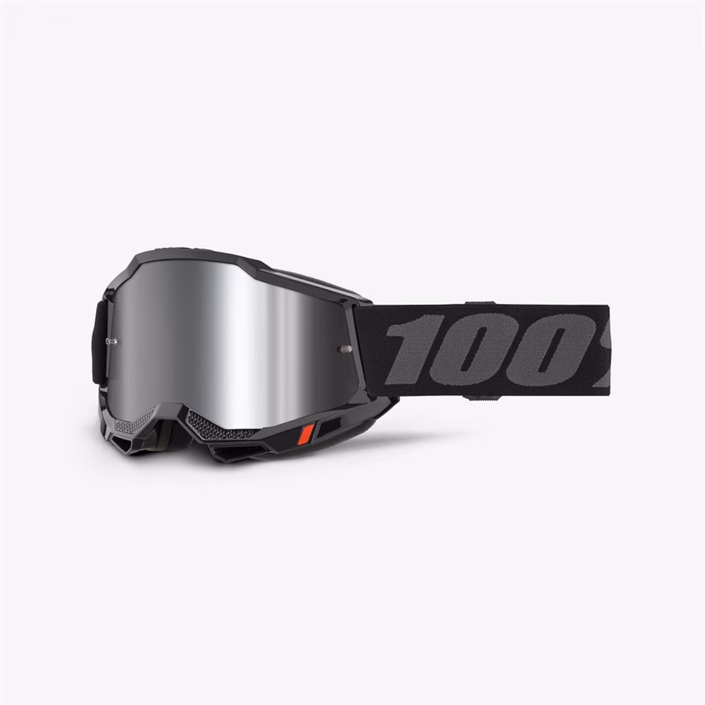 100% Accuri 2 Youth Motocross Goggles Black - Mirror Silver Lens