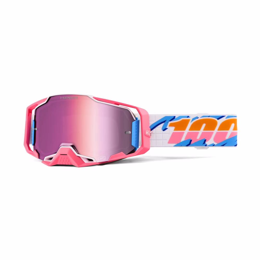 100% Armega Motocross Goggles Lefreak HiPER Pink Mirror Lens