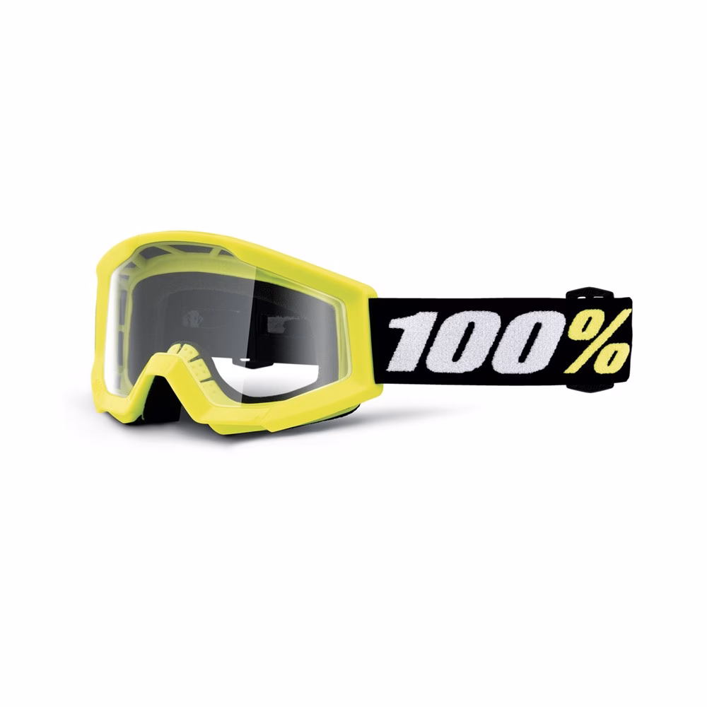 100% Strata Mini Motocross Goggles Youth Yellow - Clear Lens