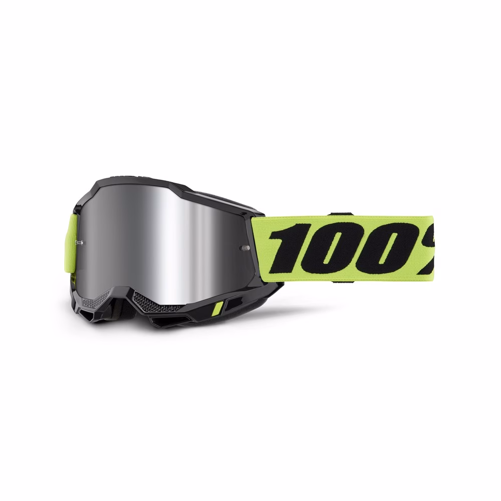 100% Accuri 2 Youth Motocross Goggles Neon Yellow - Mirror Silver Lens