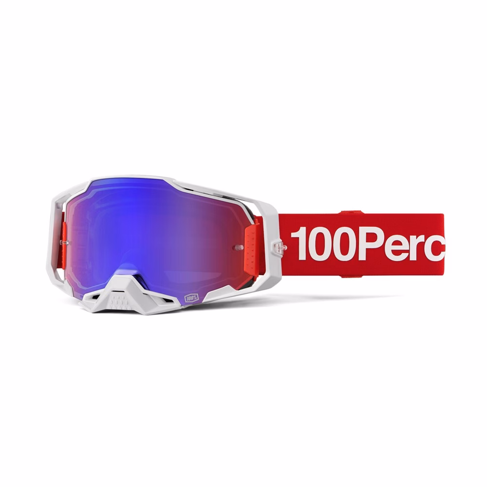 100% Armega Motocross Goggles Corbin - Mirror Red/Blue Lens