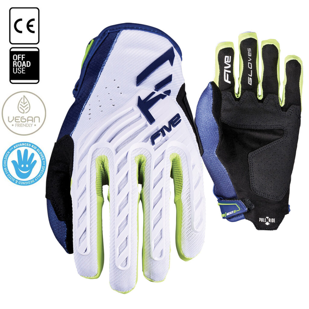 Five MXF3 EVO Motocross Gloves Kids Navy/White/Fluro
