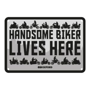 Oxford Garage Metal Sign: "Handsome Biker Lives Here" - Image 1