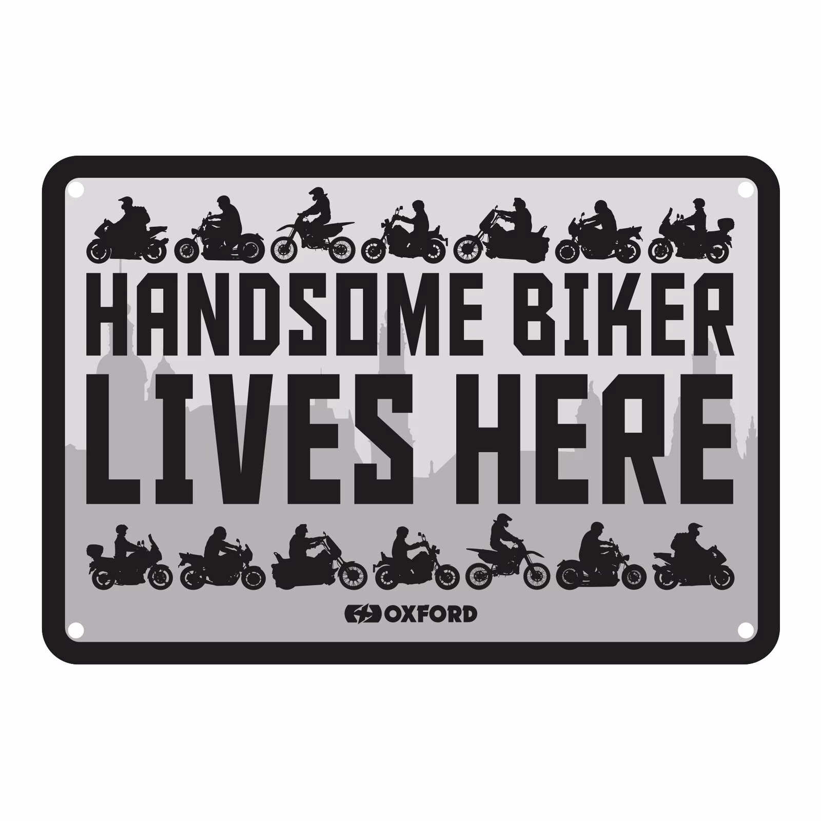 Oxford Garage Metal Sign: "Handsome Biker Lives Here" - Image 1
