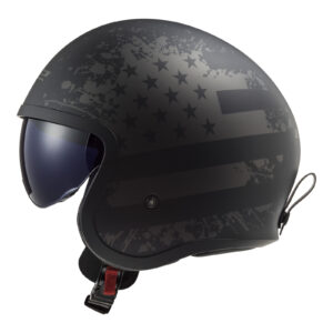 LS2 OF599 Spitfire II Open Face Helmet - Matte Black / Flag - Image 2