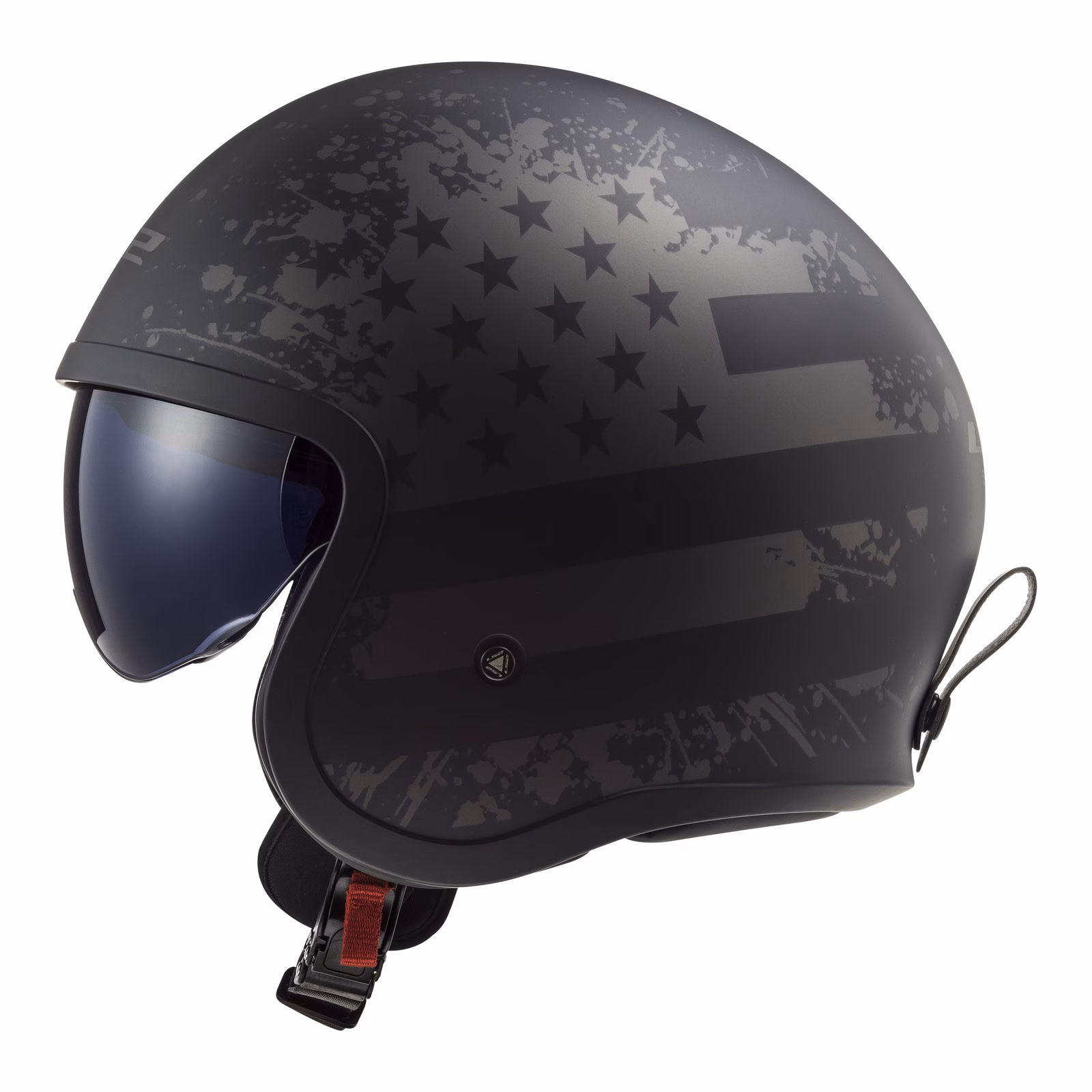 LS2 OF599 Spitfire II Open Face Helmet - Matte Black / Flag - Image 2