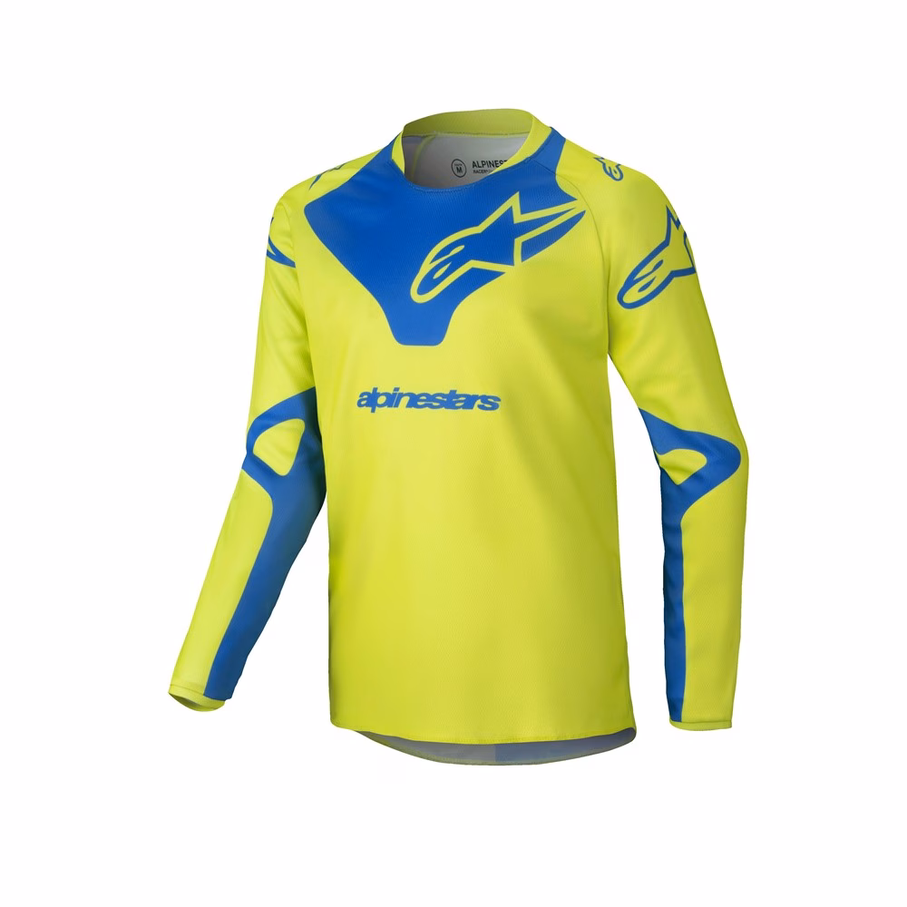 Alpinestars Youth Racer Veil Motocross Jersey Yellow Fluoro/Blue