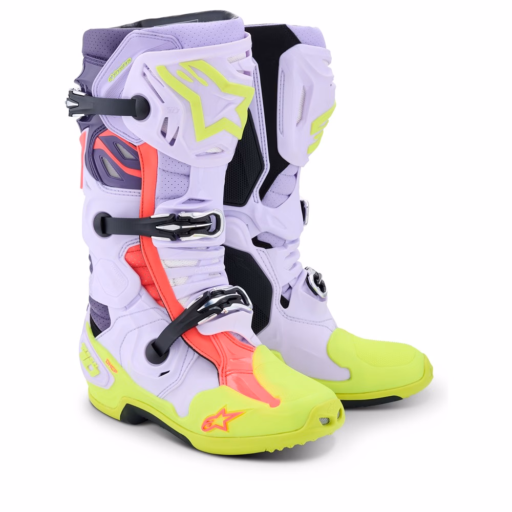 Alpinestars Tech-10 Supervented Motocross Boots Purple/Yellow Fluoro/Diva Pink