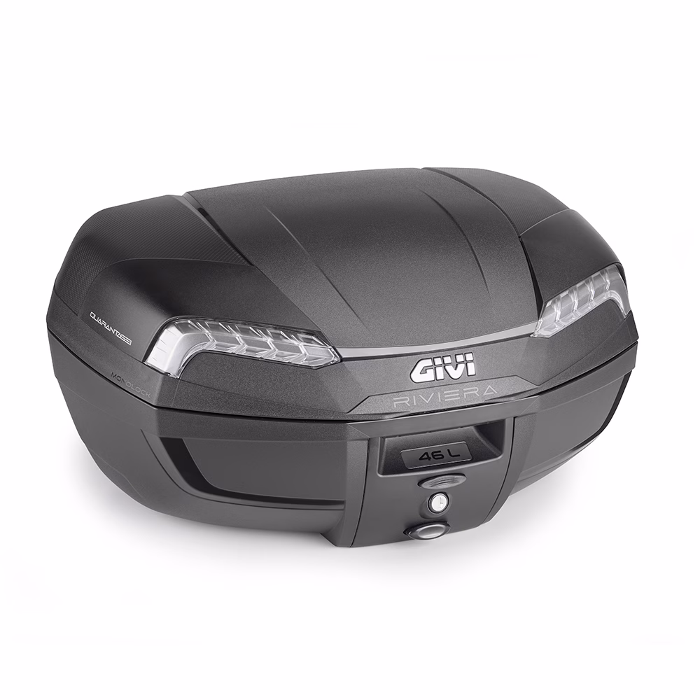 GIVI MONOLOCK TOP BOX 46LT RIVIERA BLACK TECH REFLECTORS