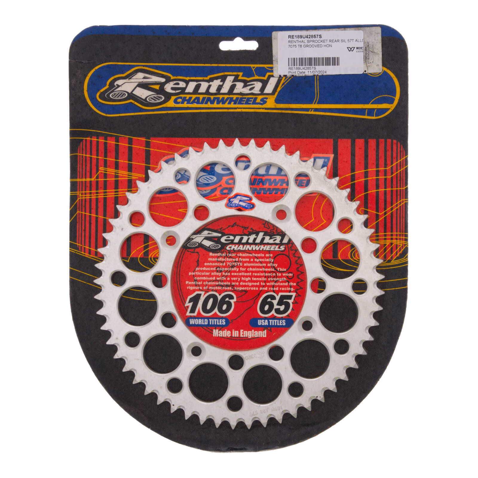 Renthal Sprocket Rear Silver 57t Alloy 7075 T6 Grooved Honda - Image 1