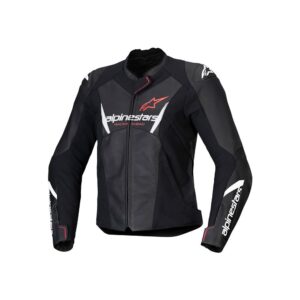 Alpinestars Stella Faster v3 Leather Jacket Black/White/Fluoro Coral - Image 1