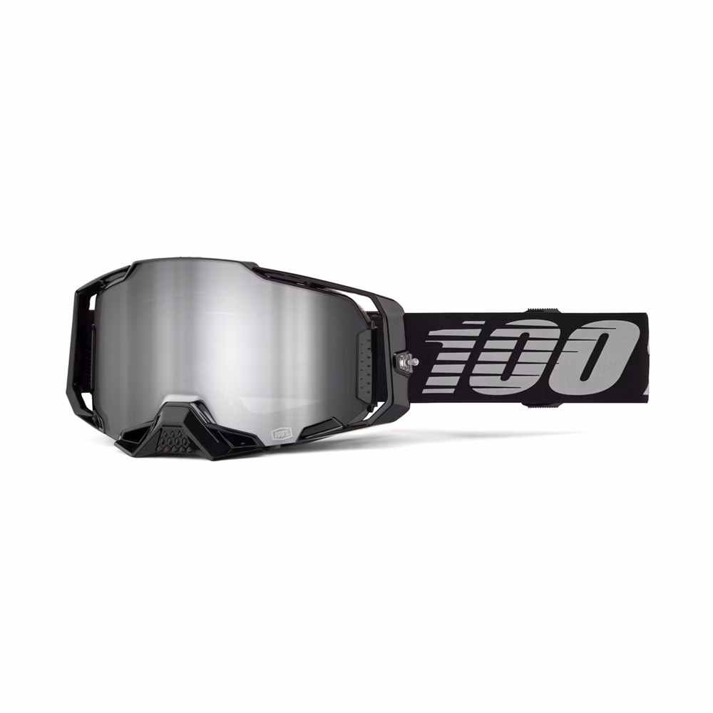 100% Armega Motocross Goggles Black - Silver Mirror Lens
