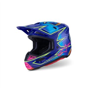 Alpinestars S-M7 Cast Motocross Helmet Blue/Pink/Yellow Fluoro Gloss - Image 1