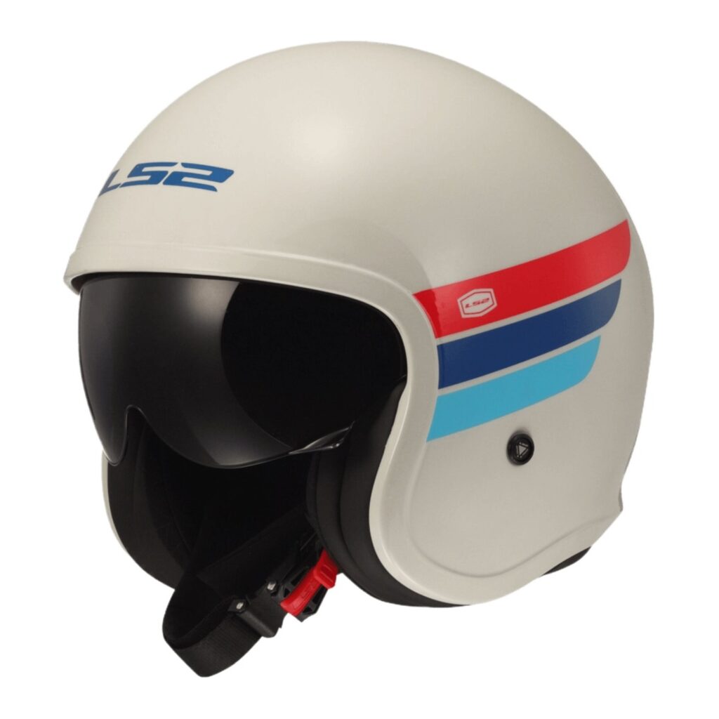 LS2 OF599 Spitfire II Retro Open Face Helmet - White / Blue / Red