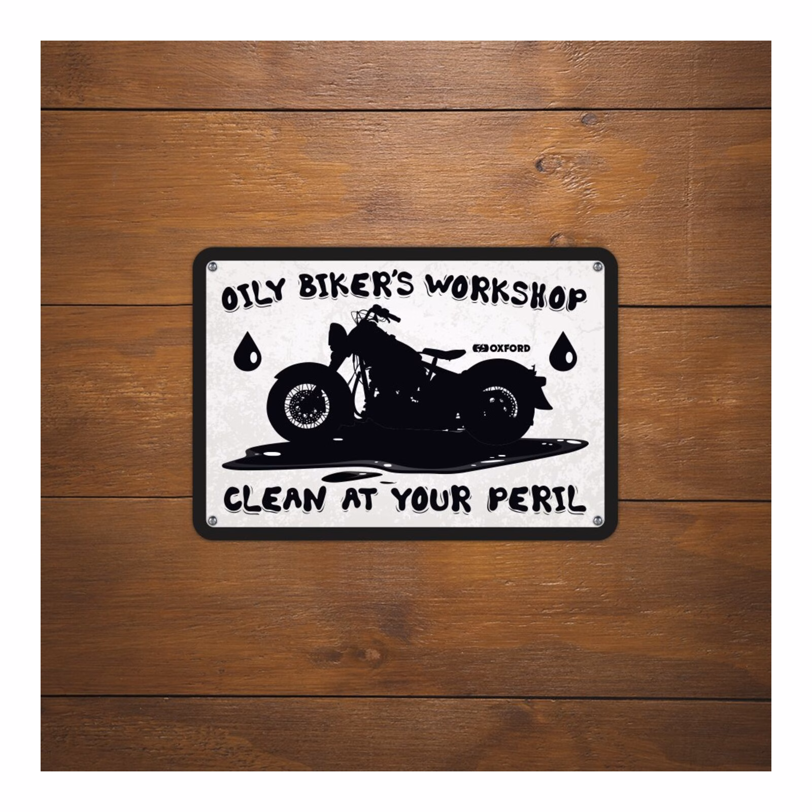 Oxford Garage Metal Sign: "Oily Biker's Workshop" - Image 2