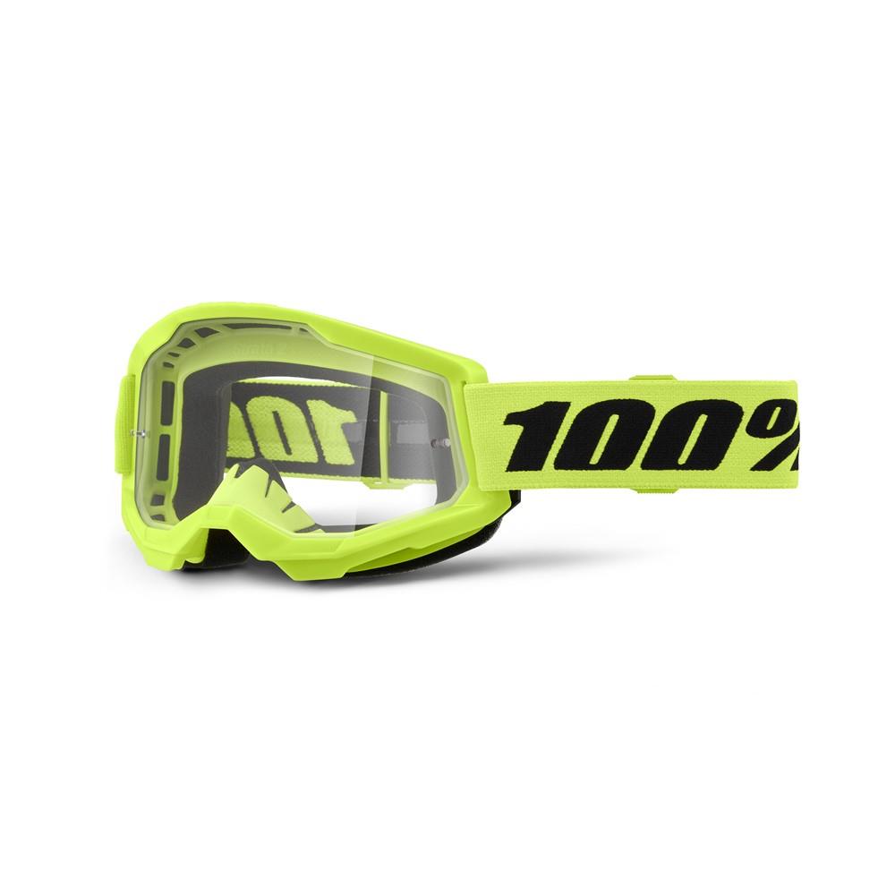 100% Strata 2 Motocross Goggle Neon Yellow - Clear Lens