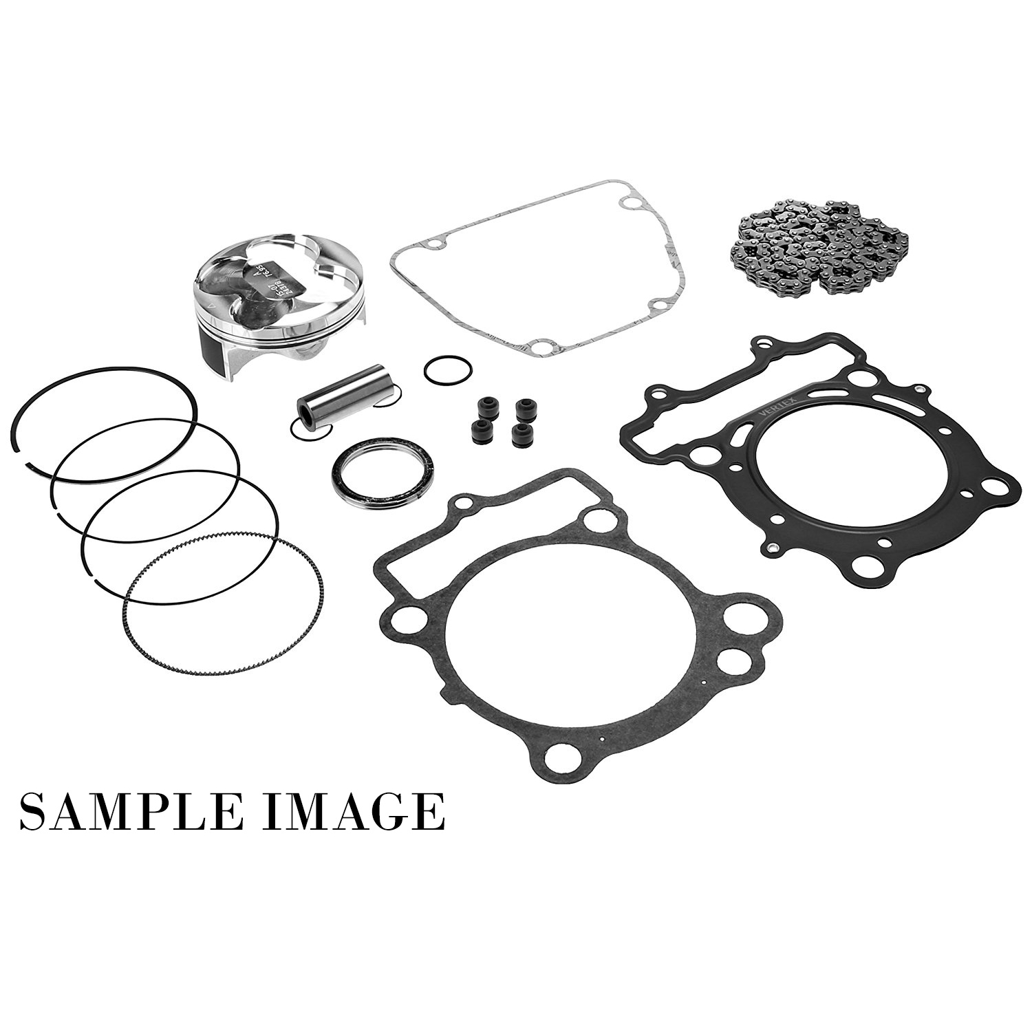 TOP END KIT VERTEX PISTON, RINGS, PINS, CIRCLIPS, TOP END GASKETS & CAM CHAIN KX250F 11-14 76.96MM - Image 1