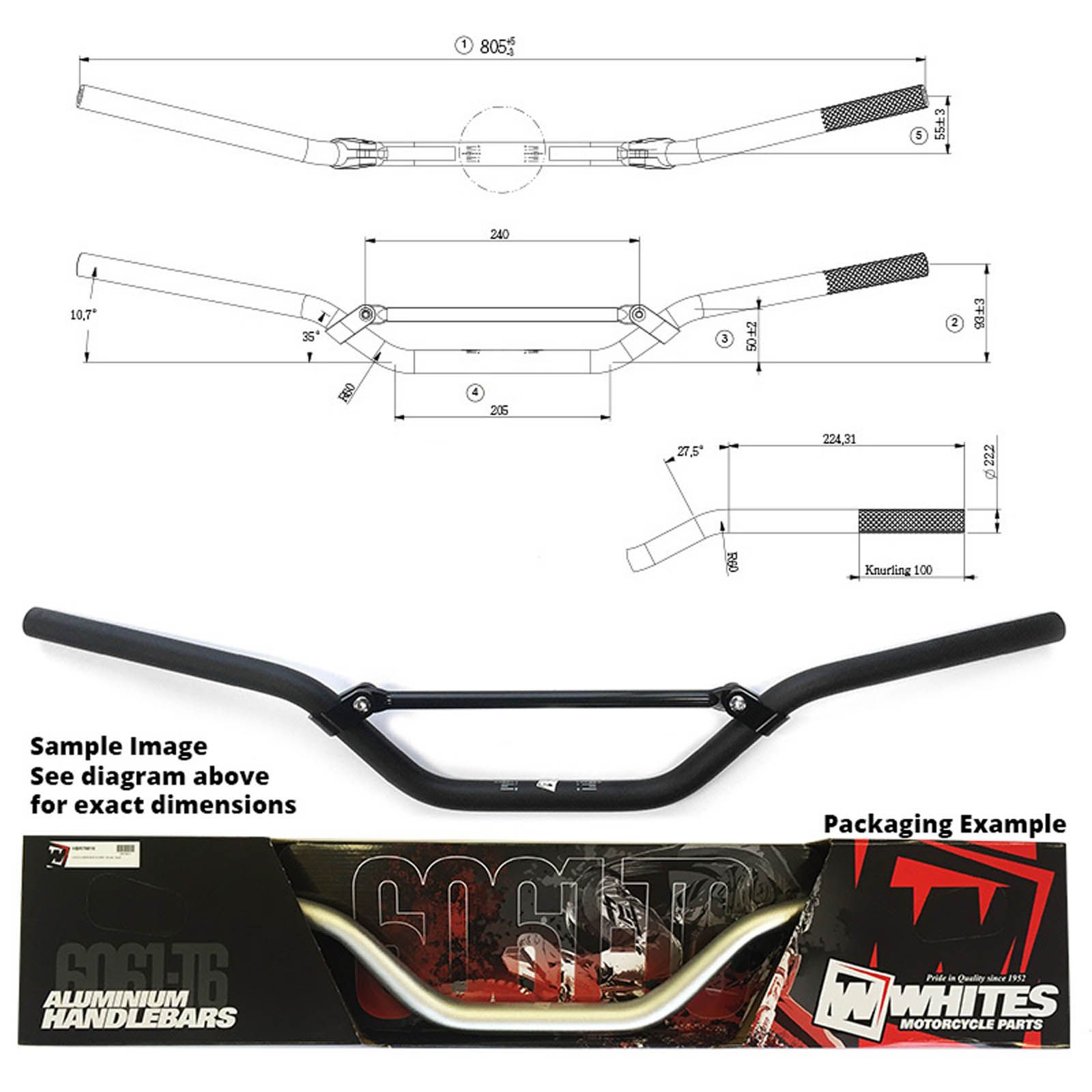 WHITES HANDLEBARS ALLOY 6061 7/8 (22.2MM) KX/KXF/RMZ BLK - Image 1