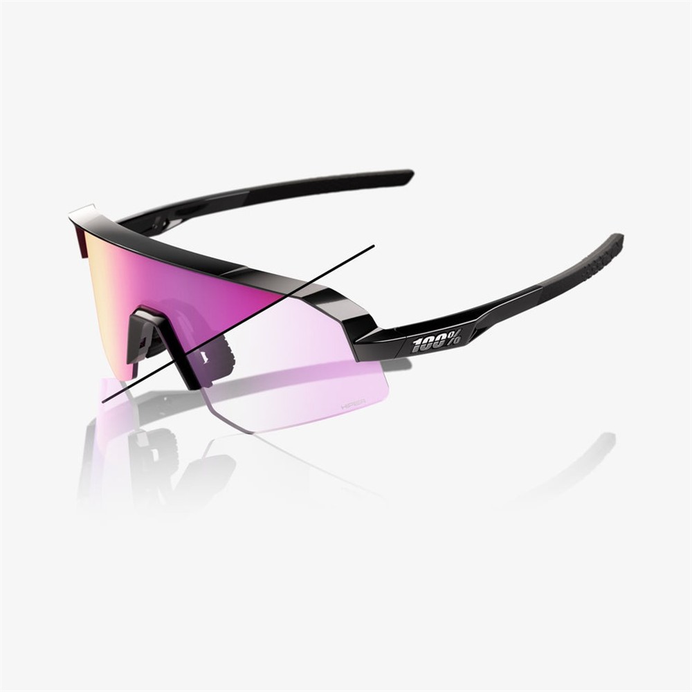 100% Slendale SL Gloss Black Sunglasses Purple Flash Mirror Photochromic Lens
