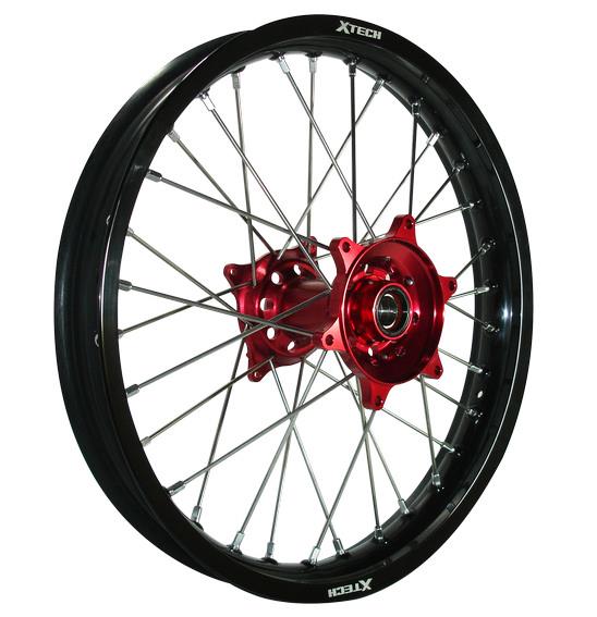 X TECH HND CR/CRF/X 1.6x21 FRONT BLK RIM/RED HUB/SLV SPK (REFER CAT PAGE FOR FITMENT)