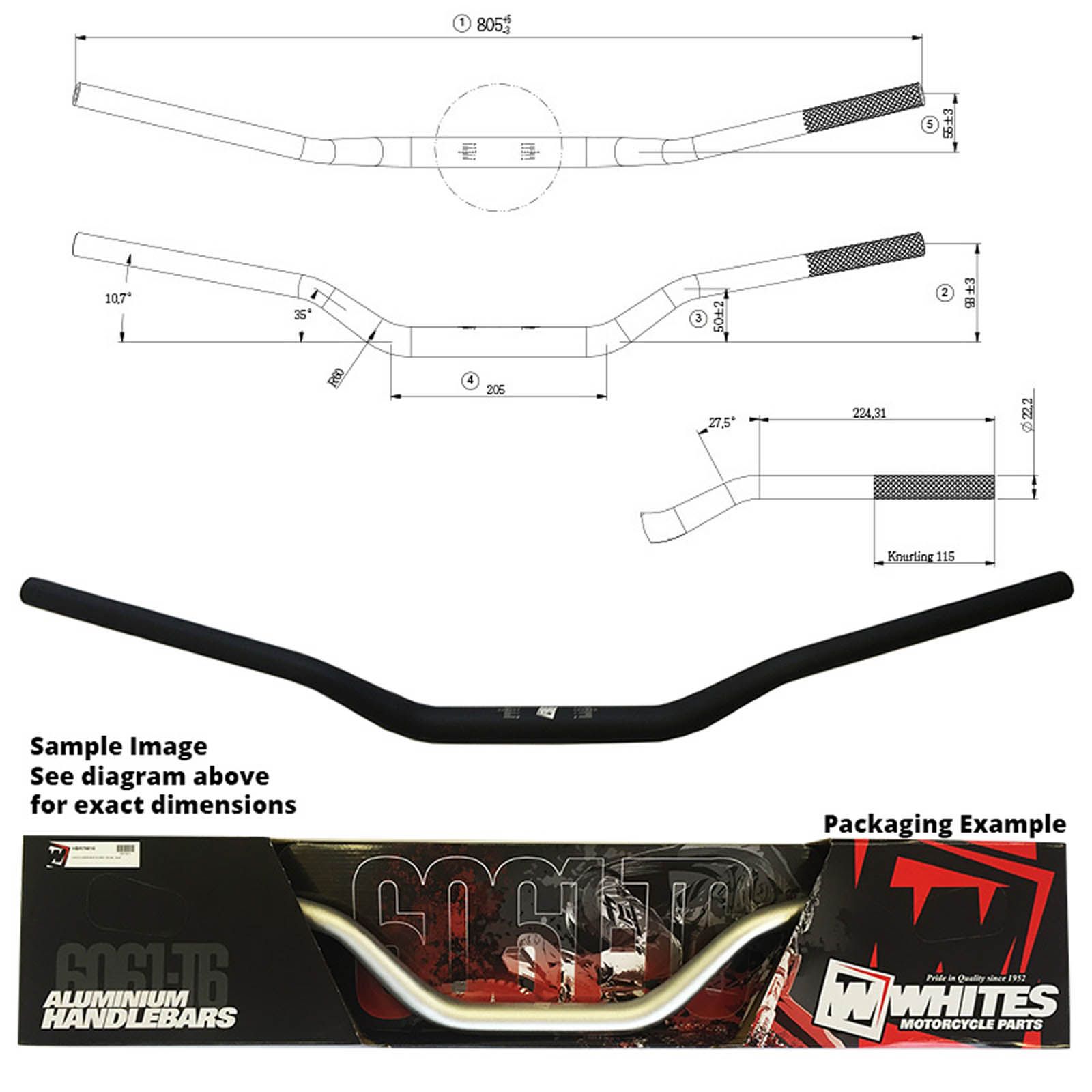 WHITES HANDLEBAR TAPER AL6061 BLK KX/KXF/RMZ 1"1/8 (28.6mm) - Image 1