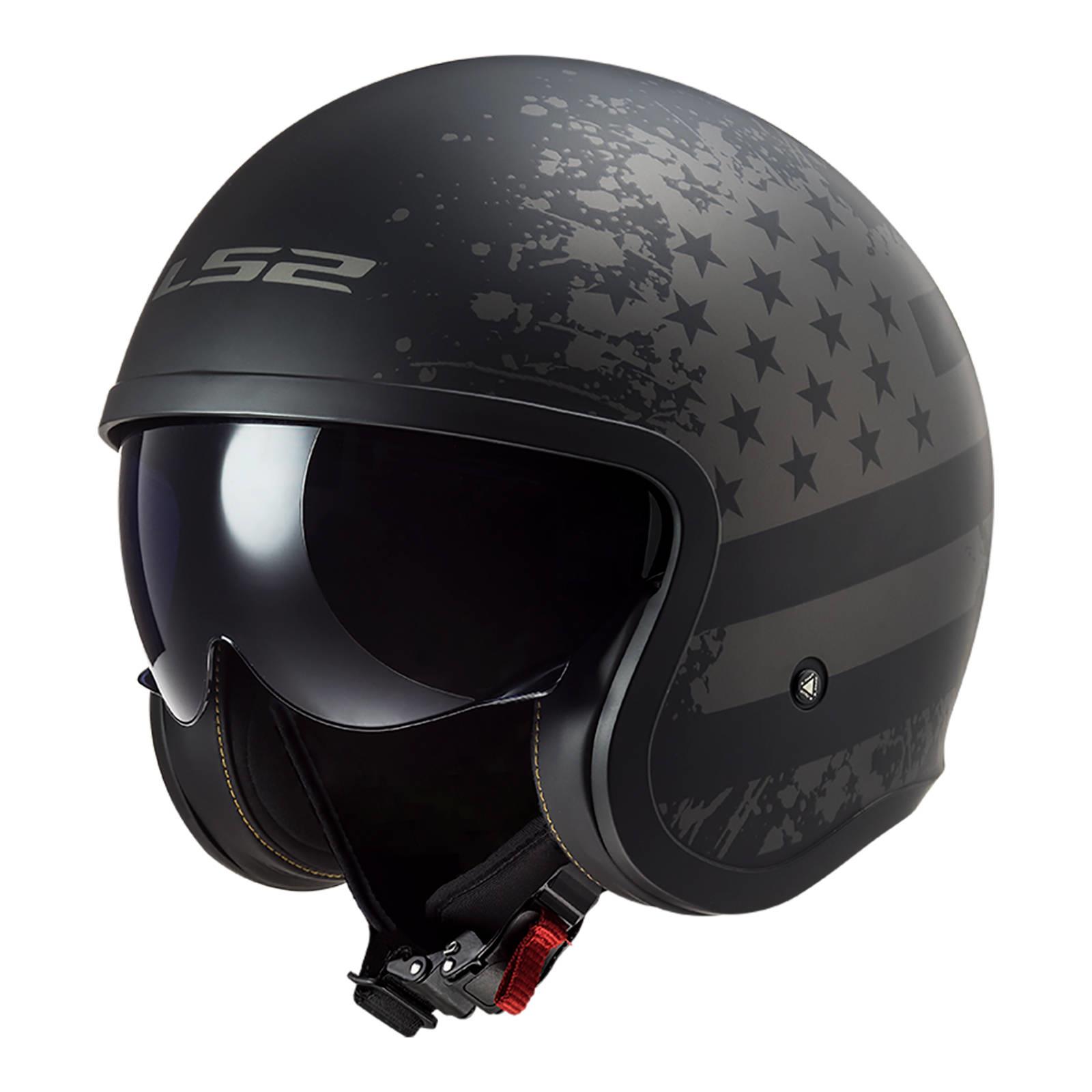 LS2 OF599 Spitfire Open Face Helmet Black Flag Matte Black/Titanium - Image 3