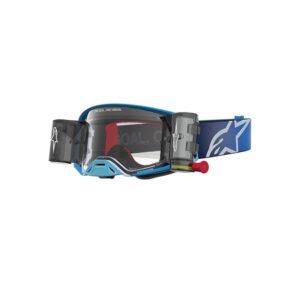 Alpinestars Supertech Firma 2.0 Motocross Goggles Roll Offs Blue/Silver Clear Lens - Image 1