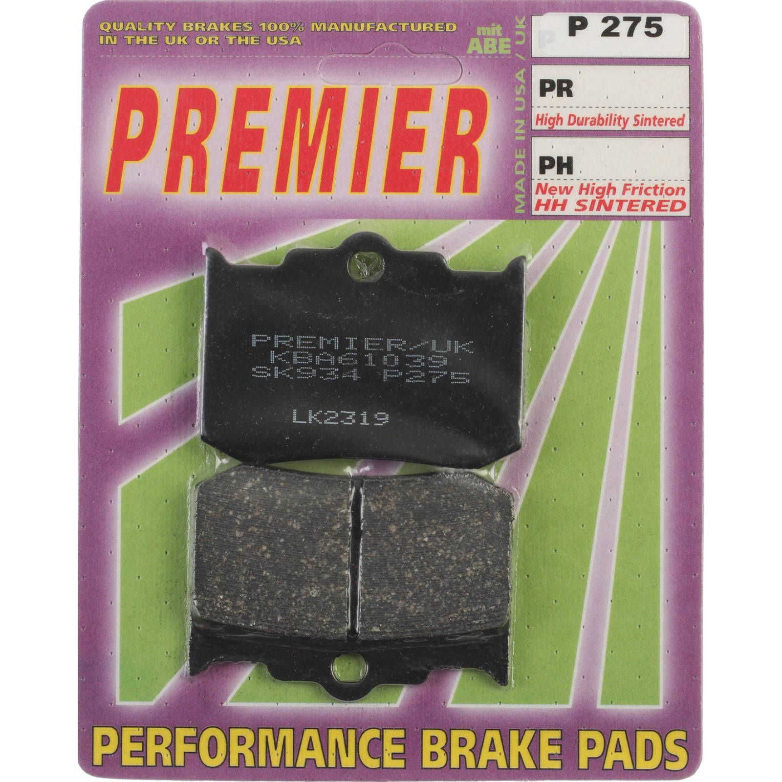PREMIER BRAKE PADS P275 - PERFORMANCE MACHINE - Image 1