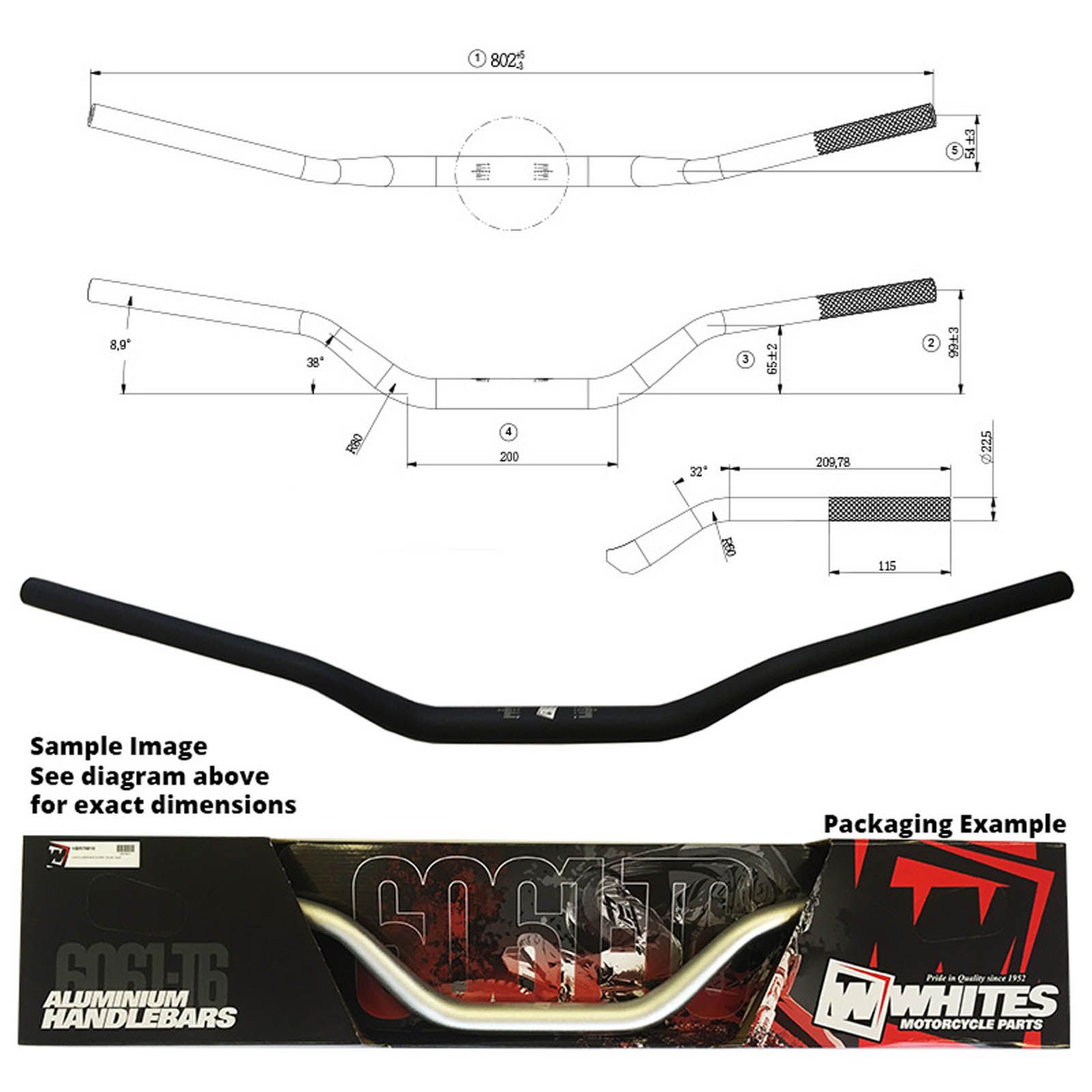 WHITES HANDLEBAR TAPER AL6061 BLK CR125 CRF250/450 KX250/450 - Image 1
