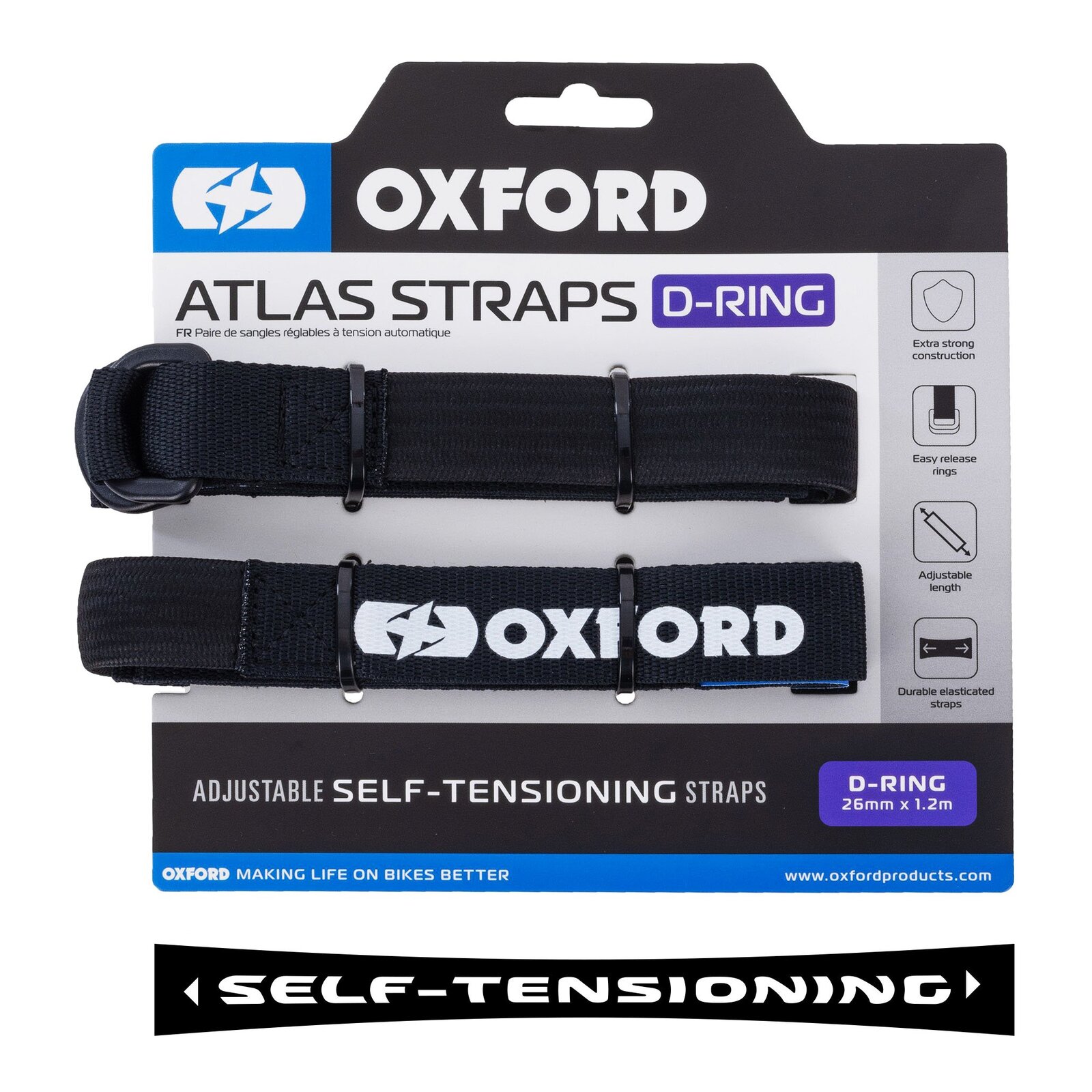 Oxford Atlas D-Ring 26mm X 1.2m Black (Pair) - Image 1