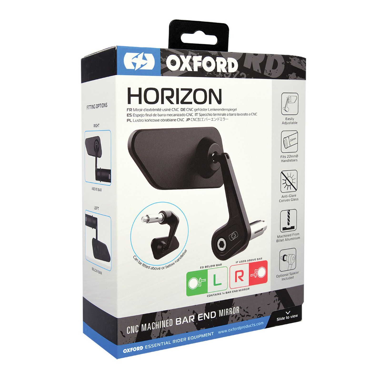 Oxford Horizon Billet Alloy Bar End Mirror Right Black - Image 2