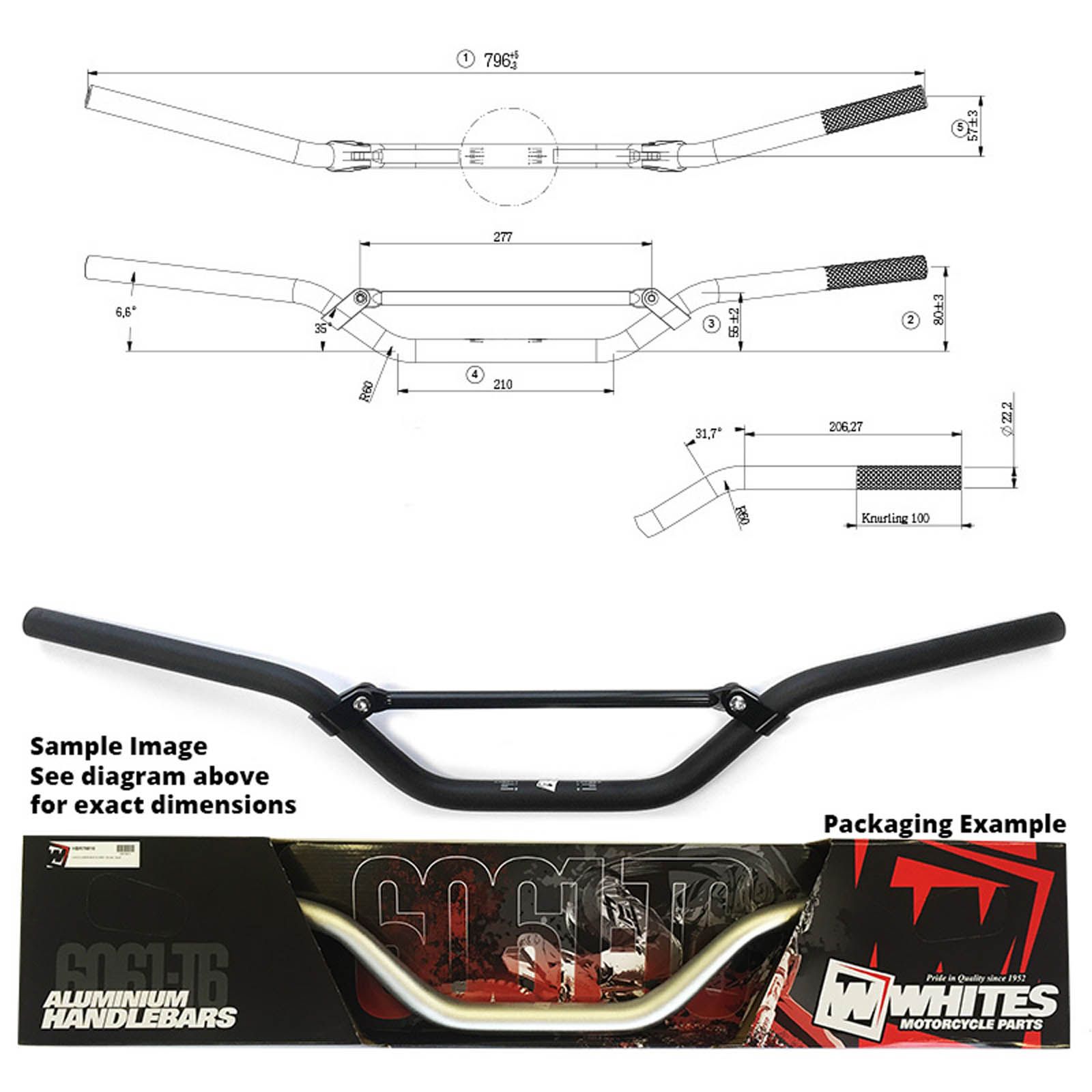 WHITES HANDLEBARS ALLOY 6061 7/8 (22.2MM) CR/RM/YZ/WR BLK - Image 1