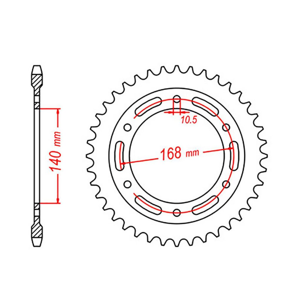 SPKT REAR OE STEEL 003 42T #525 For 10.5mm Bolts