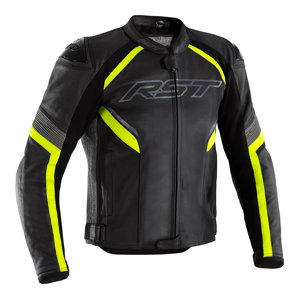 RST Sabre CE Leather Jacket Black/Grey/Flo Yellow