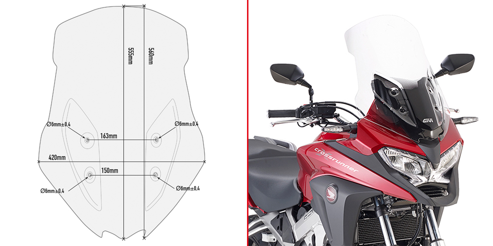 SCREEN HONDA CROSSRUNNER 800 '17->. 55.5x42cm (38cm TALLER)