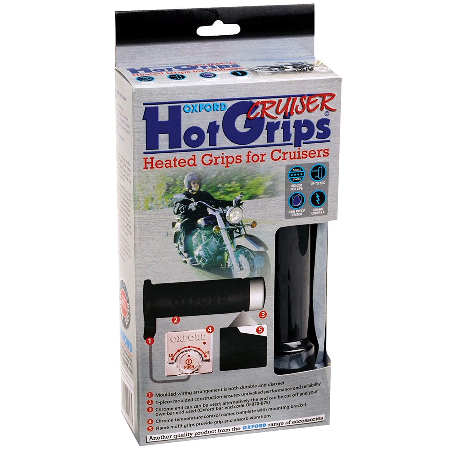 Oxford Hot Grips Cruiser (1 inch Bars) Chrome Switch - Image 4