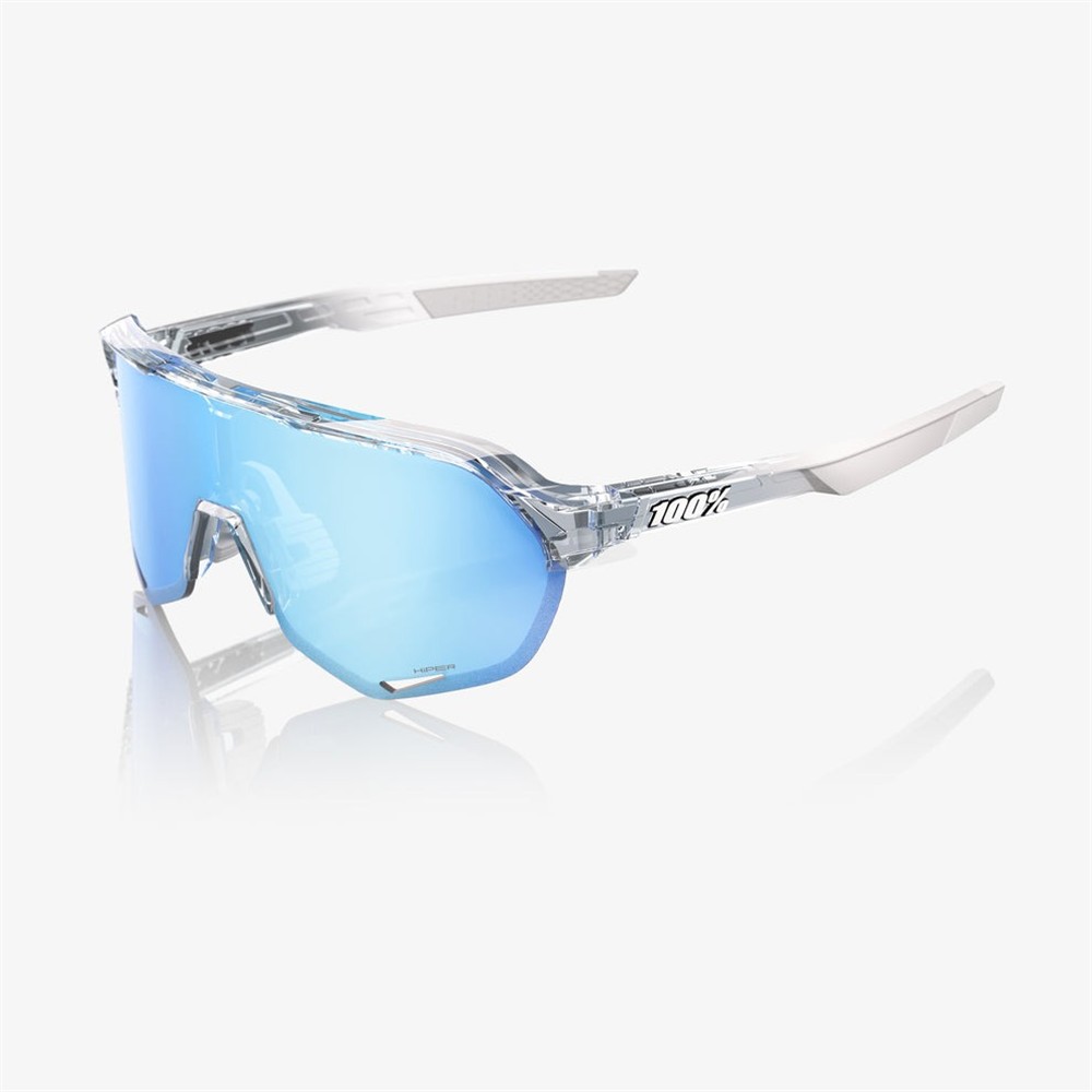 100% S2 Polished Translucent Clear Sunglasses HiPER Blue Mirror Lens