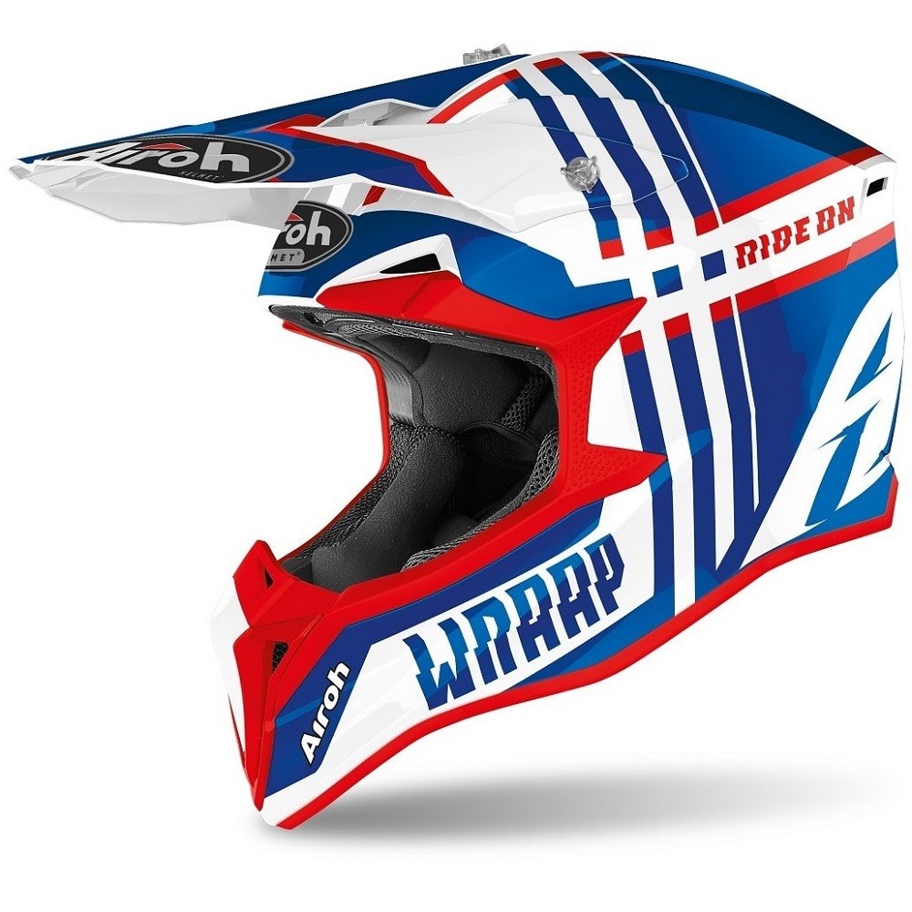 Airoh Wraap Broken Motocross Helmet Youth Red/Blue