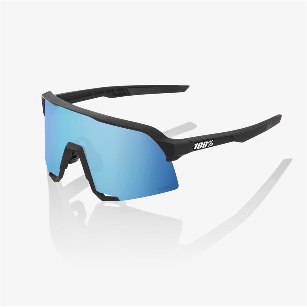 100% S3 Matte Black Sunglasses HiPER Blue Mirror Lens