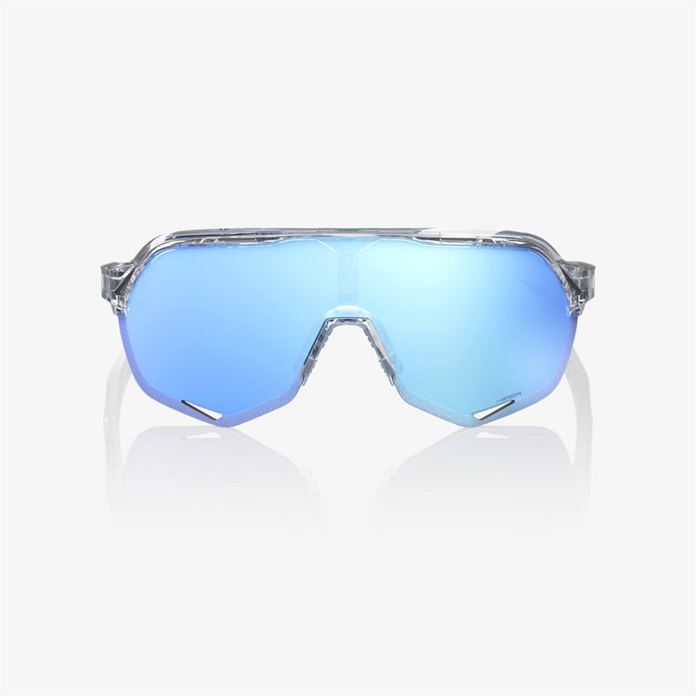 100% S2 Polished Translucent Clear Sunglasses HiPER Blue Mirror Lens