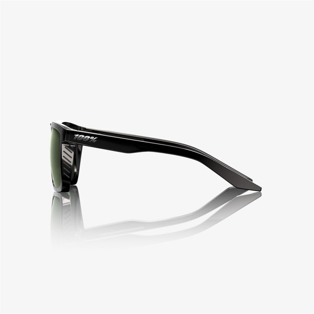 100% Renshaw Polished Black Sunglasses Grey/Green Lens