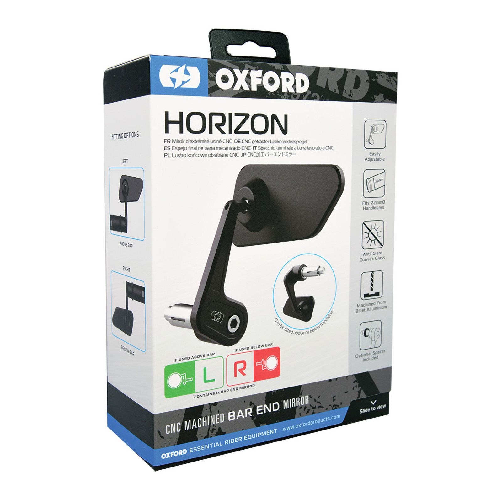 Oxford Horizon Billet Alloy Bar End Mirror Left Black - Image 2