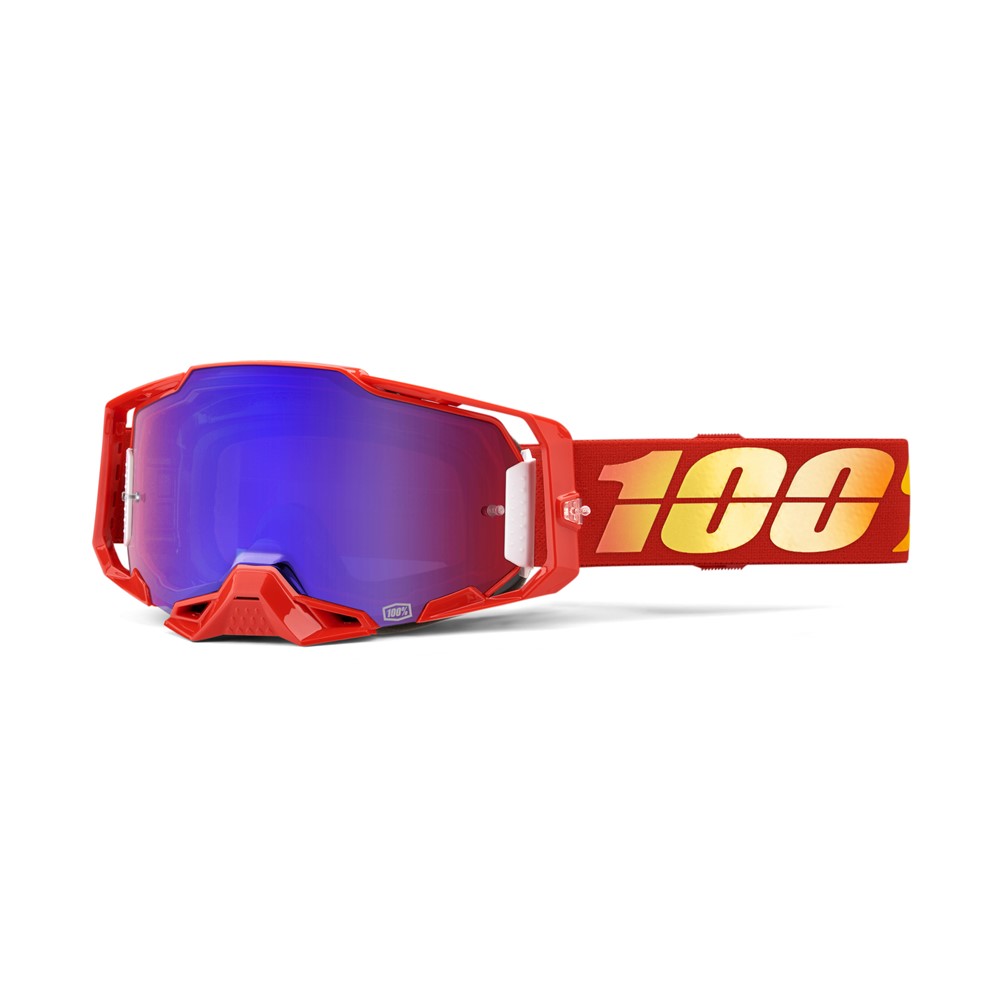 100% Armega Motocross Goggles Nuketown - Mirror Red/Blue Lens