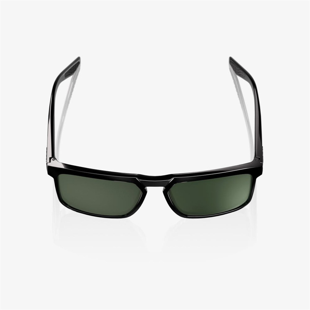 100% Renshaw Polished Black Sunglasses Grey/Green Lens