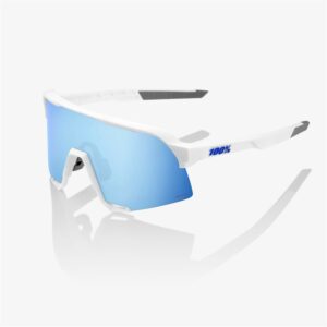 100% S3 Matte White Sunglasses HiPER Blue Mirror Lens - Image 1