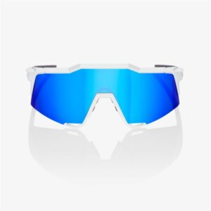 100% Speedcraft Matte White Sunglasses HiPER Blue Mirror Lens - Image 2