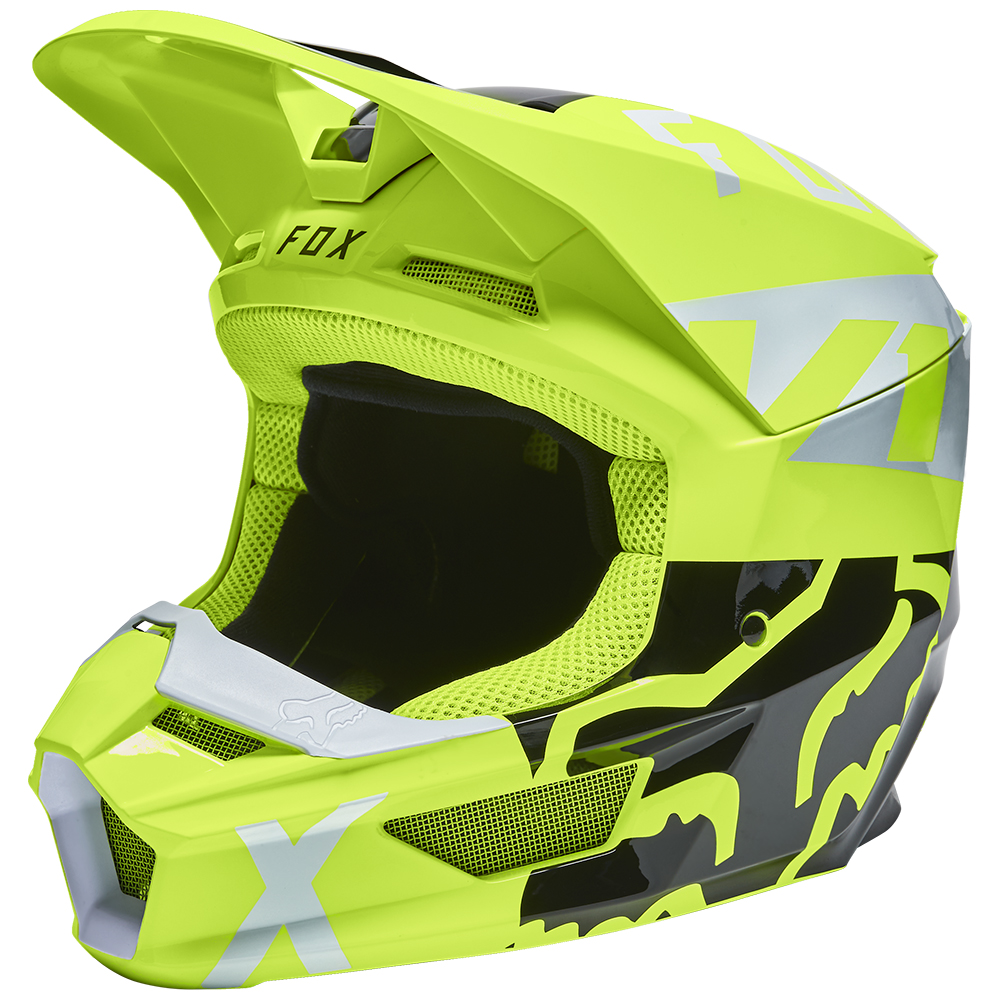Fox V1 Skew Youth Flo Yellow Motocross Helmet