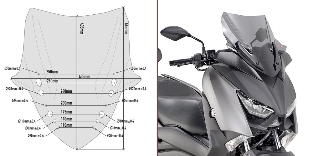 GIVI SCREEN YAMAHA X-MAX '17-> (CZD300) CLEAR 43.5 x 43.5cm