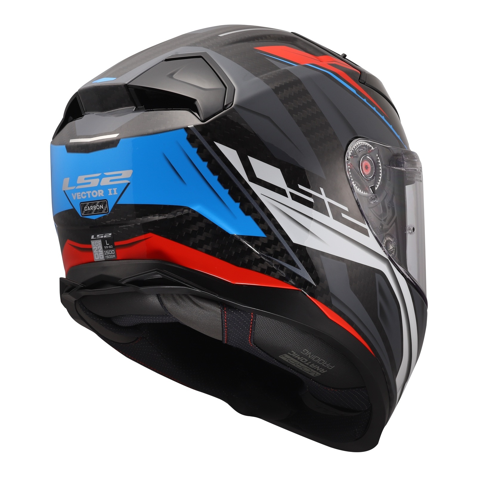LS2 FF811 Vector II Carbon Savage Road Helmet White/Blue/Red - Image 2