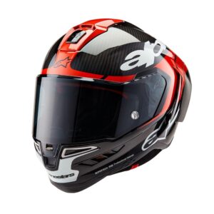 Alpinestars Supertech R10 Helmet Element Black Carbon/Bright Red/White Gloss - Image 1